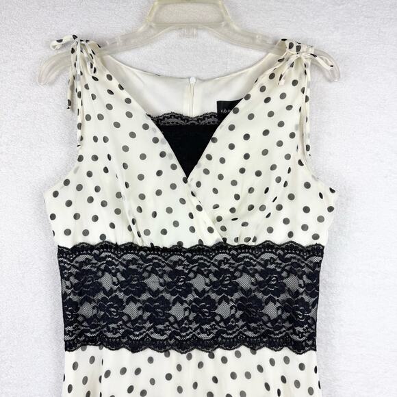 Vintage Y2K Mod Retro Polka Dot Lace Waist Babydoll Midi Dress Cream/Black Sz 8 - Picture 7 of 16